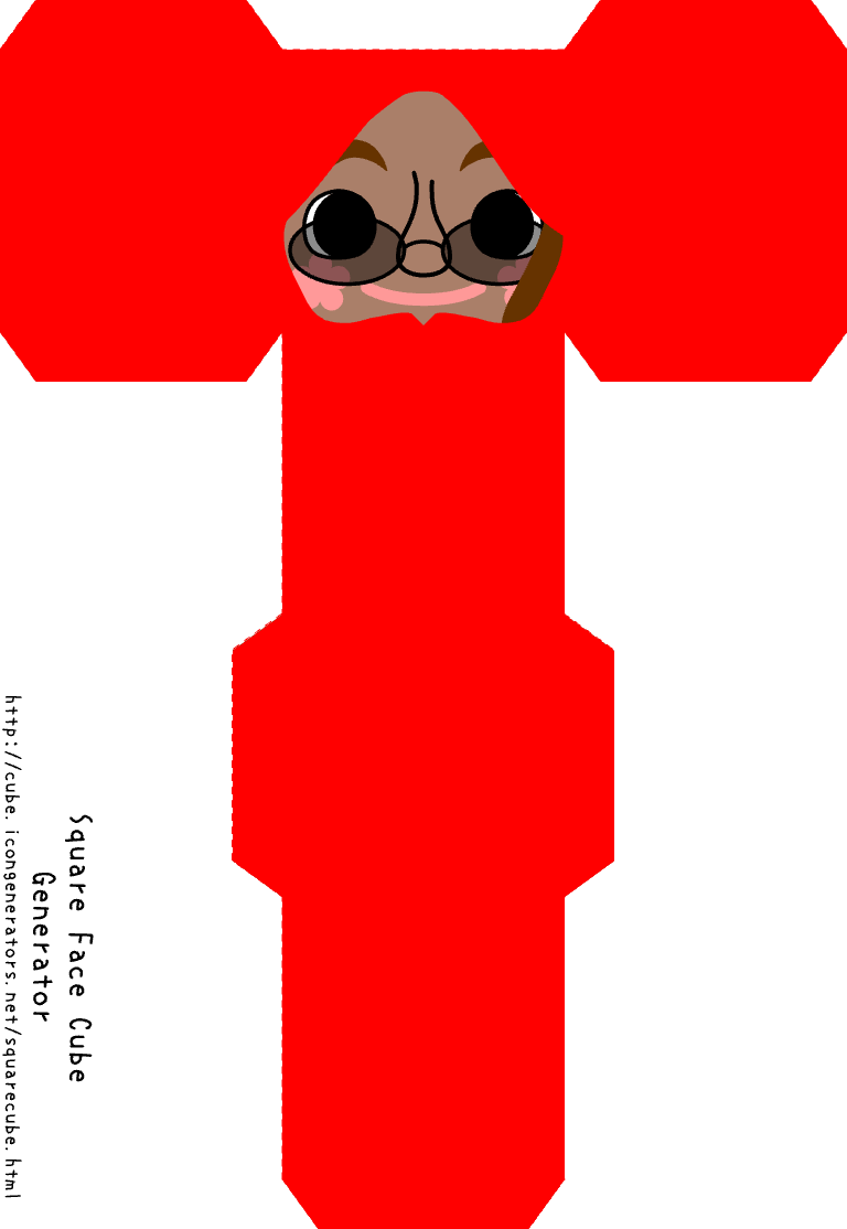 Square Face Cube Generator sample with round sunglasses and red suit